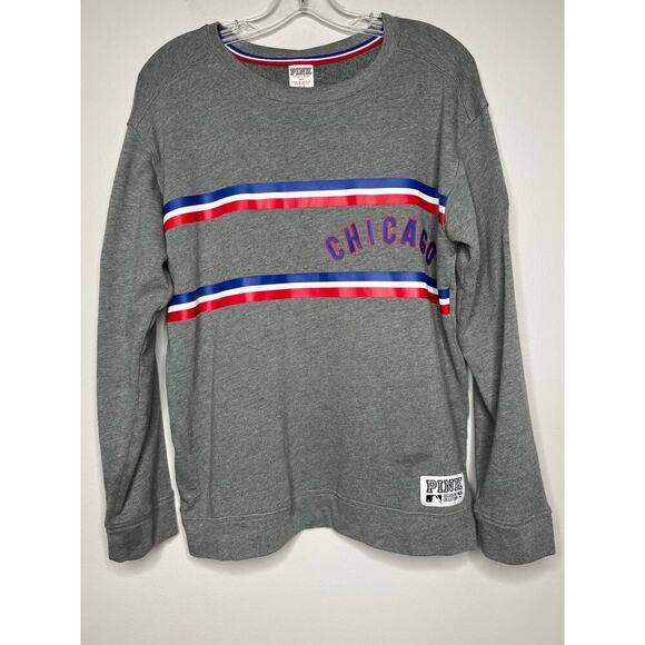 Victoria's Secret Pink Chicago Cubs Gray Sweatshirt Pullover Crewneck Sz Small - Picture 2 of 9